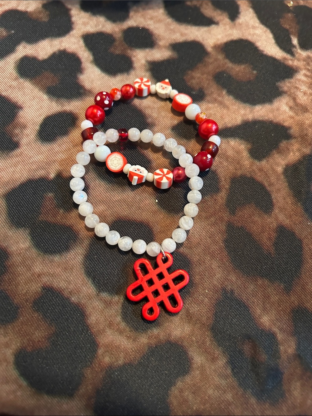 Hand Crafted Red and White Beaded Bracelet Set